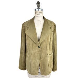 Jones New York Collection Women Suede Leather Jacket Sz 12W/JNY Sz 0X Green Fall
